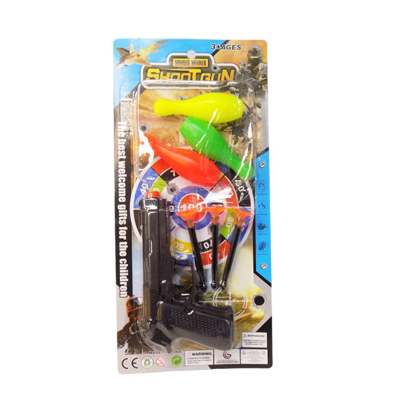 Pistola Con Dardos Y Bolos Jueguete Infantil De Plastico