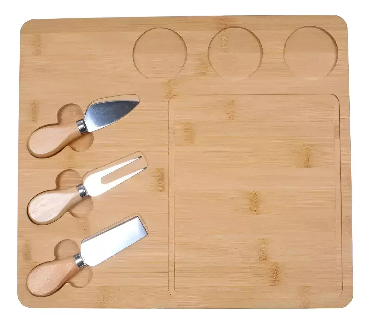 Tabla Rectangular de 33x23x1.8cm Con 2 Cuchillos Y Tenedor Para Picadas