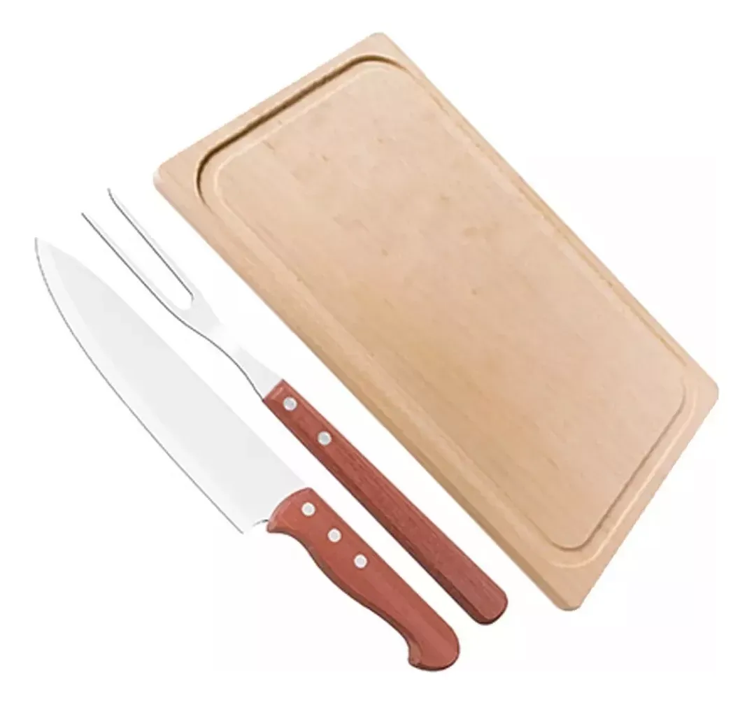 Set Para Asado Tramontina Cuchilla Tenedor Y Tabla 3 pcs