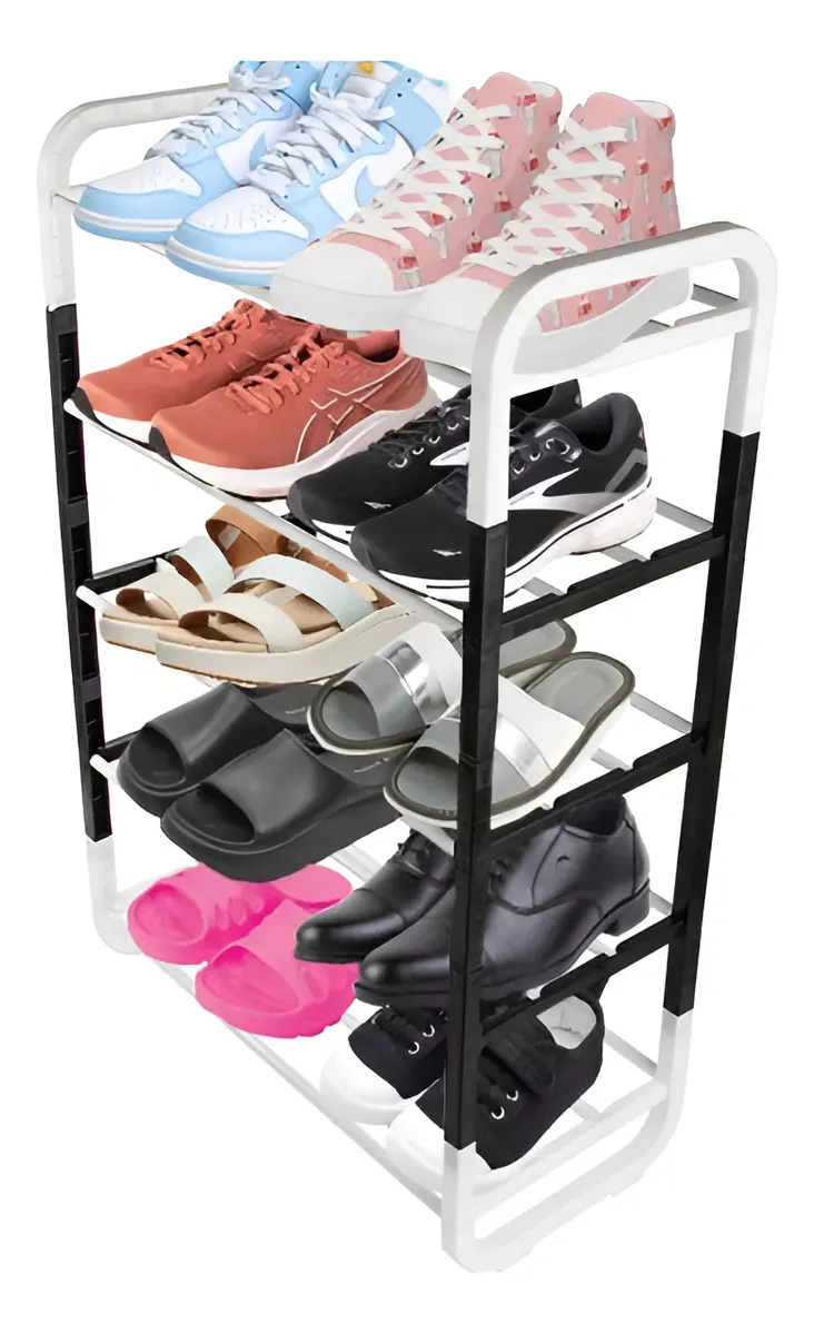 Mueble Zapatero Con 5 Niveles Color Blanco Con Negro Estantes Para Calzado