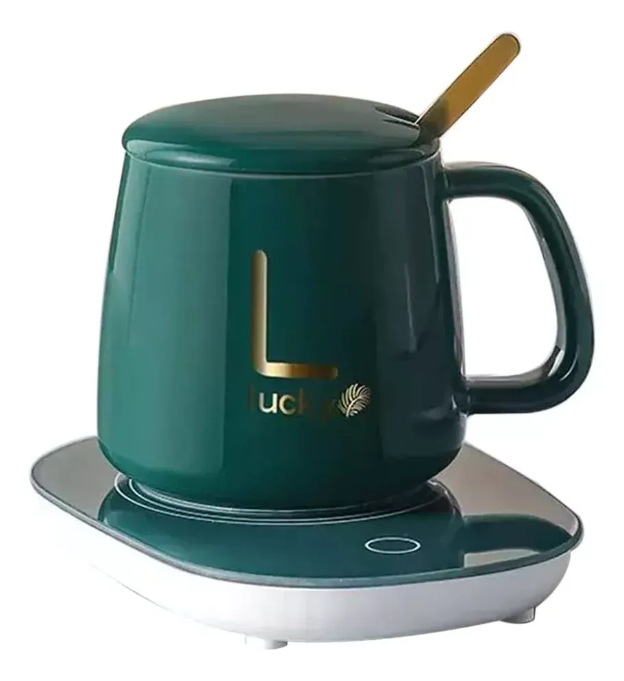 Taza Ceramica Con Base Calentadora Cafe Te Liquidos Usb Verde