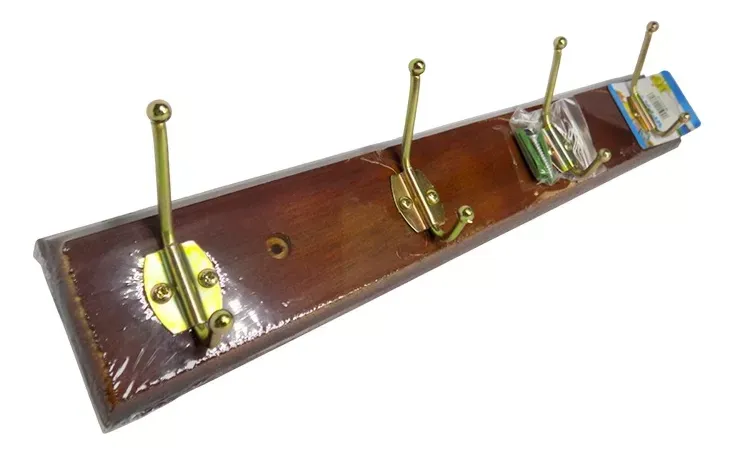 Perchero De Madera de Pared Con 4 Ganchos De Metal Medidas 40 X 6 X 1 Cm