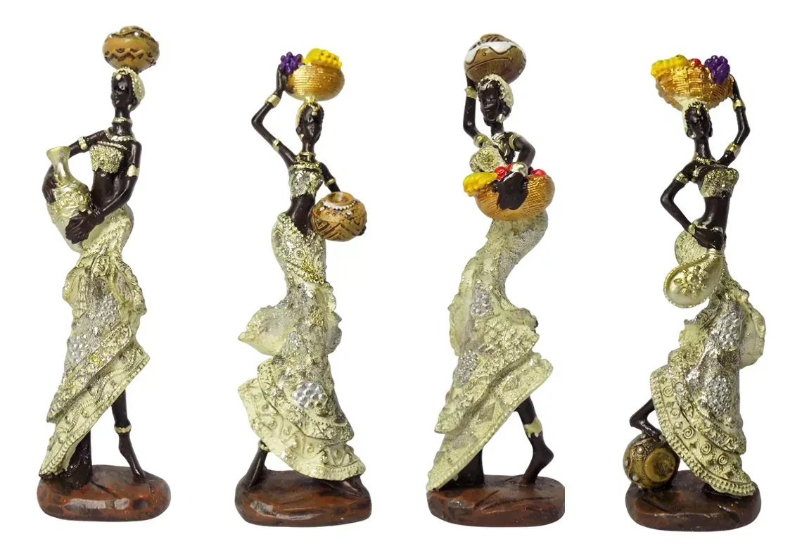Estatuillas De Mujer Africana Escultura Decorativa X4 Piezas Hermosas