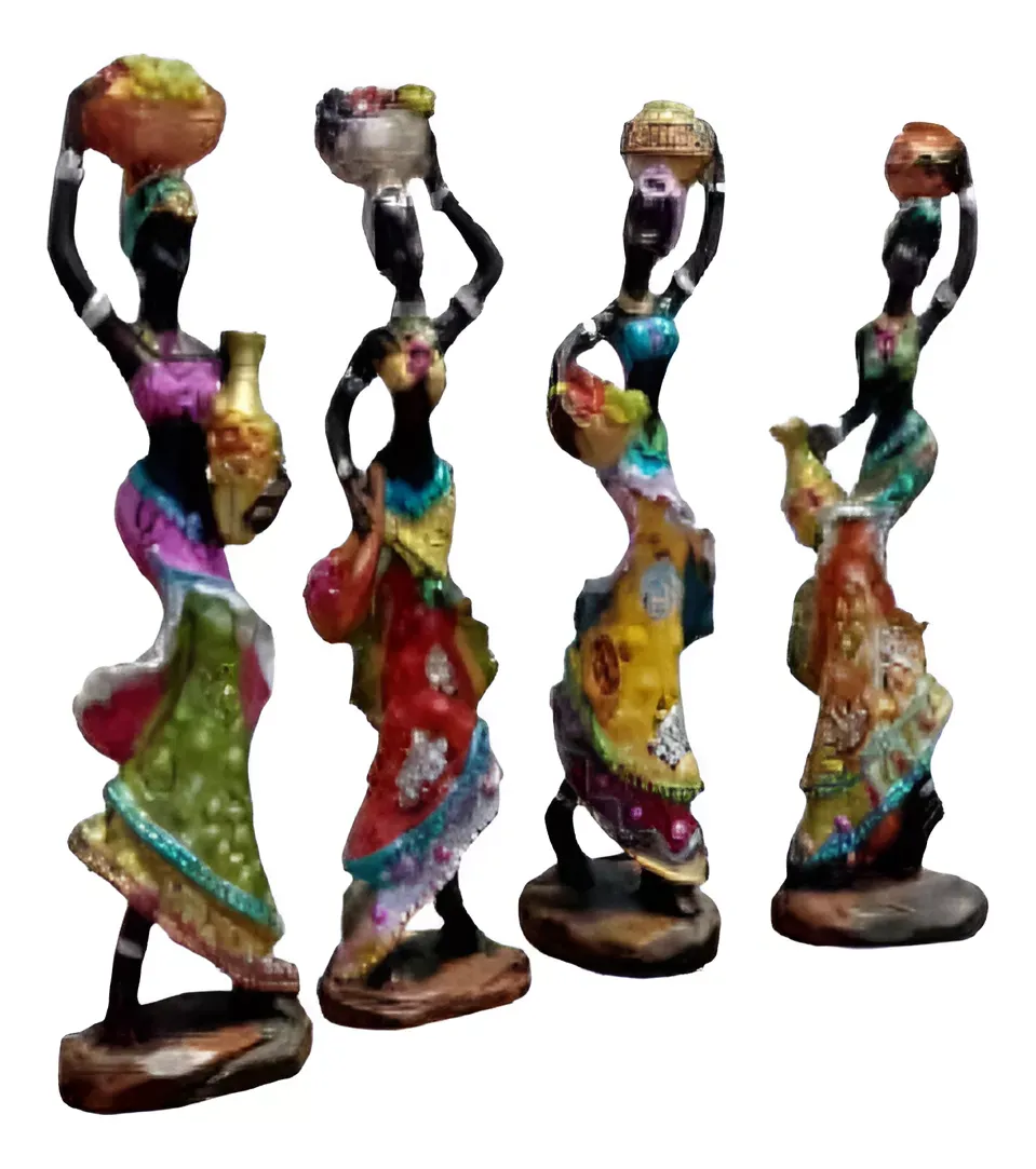 Set X4 Estatuillas De Mujer Africana Para Decoracion Adorno
