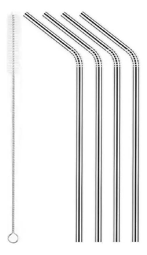 Pajita Sorbito Metálico Reutilizable Set X4 Con Limpiador Tamaño 20 cm