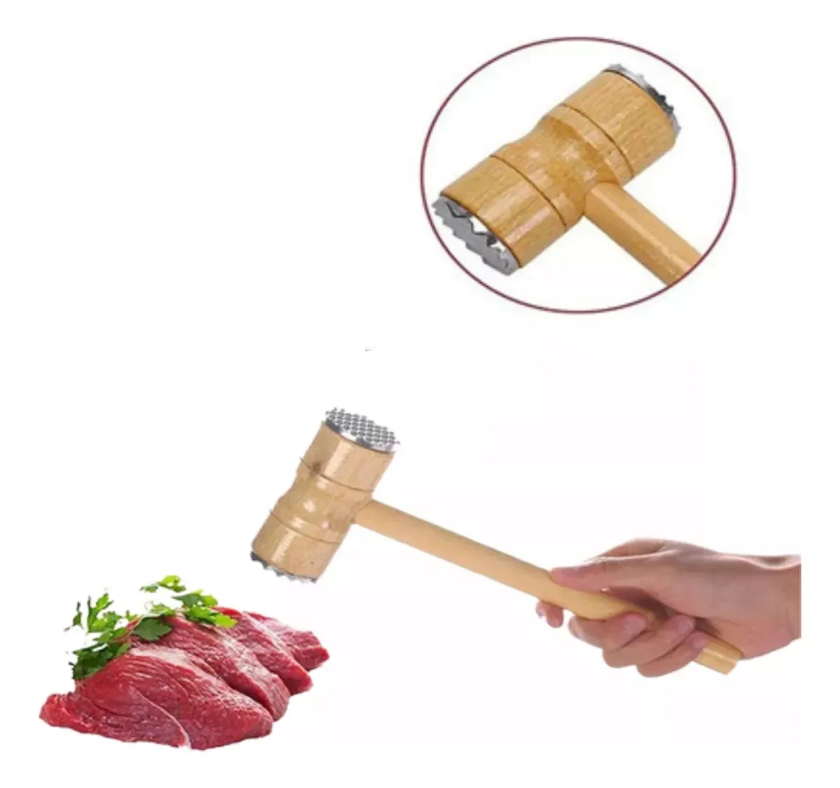 Martillo Carne Tiernizador Utensilio De Cocina Aplanador  De Madera