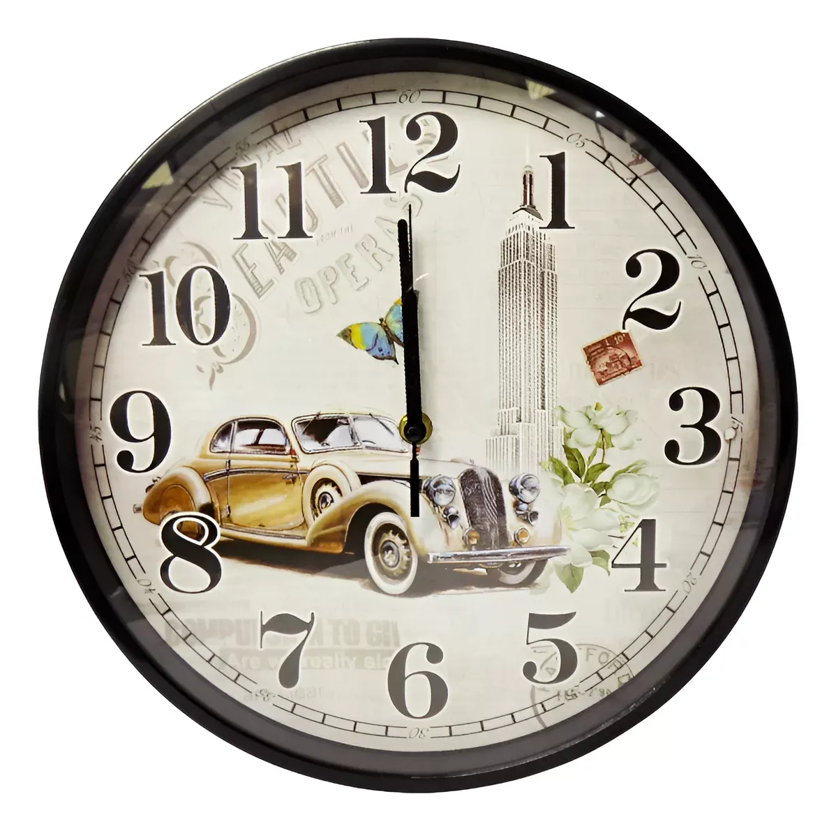 Reloj De Pared Analógico Redondo 29cm Diseño Coche Antiguo