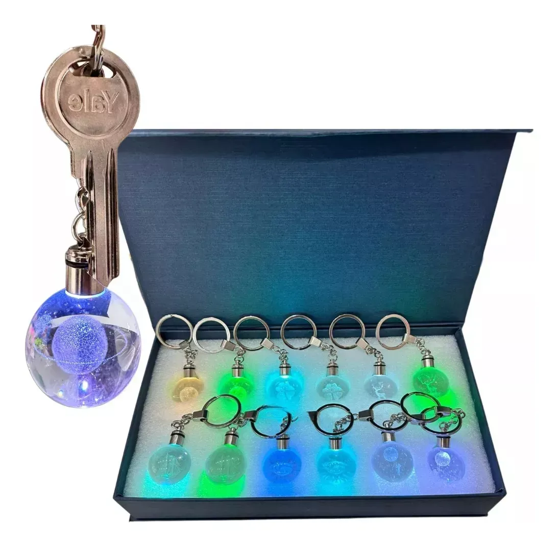 Set Llaveros De Moda Bolas De Cristal Con Luces 12 Unidades 6 Modelos