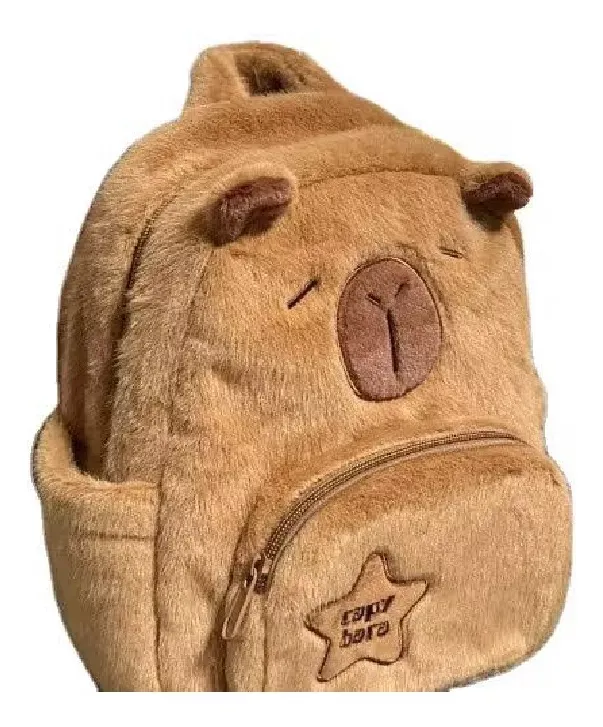Mochila Carpincho, Capibara De Felpa Suave  Con Orejitas 30x24x16cm