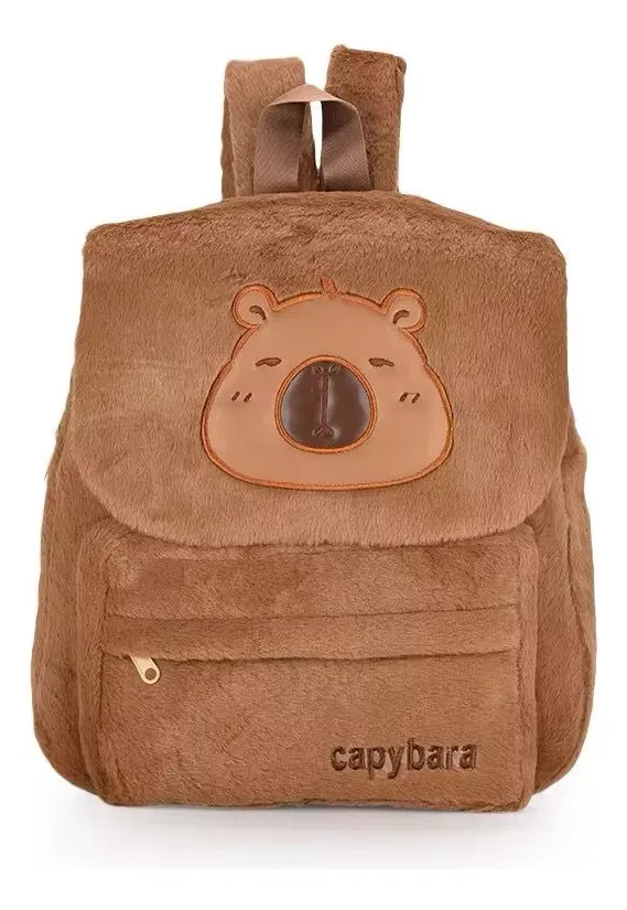 Mochila Carpincho, Capibara De 40x32 Cm Cuadrada de Felpa