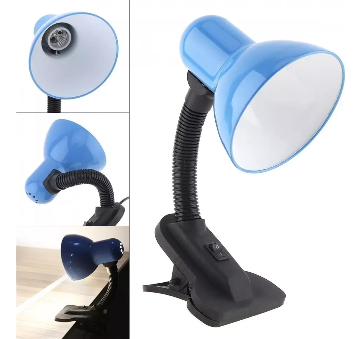 Lámpara Con Clip Pinza Lectura Corriente 220v Color Azul