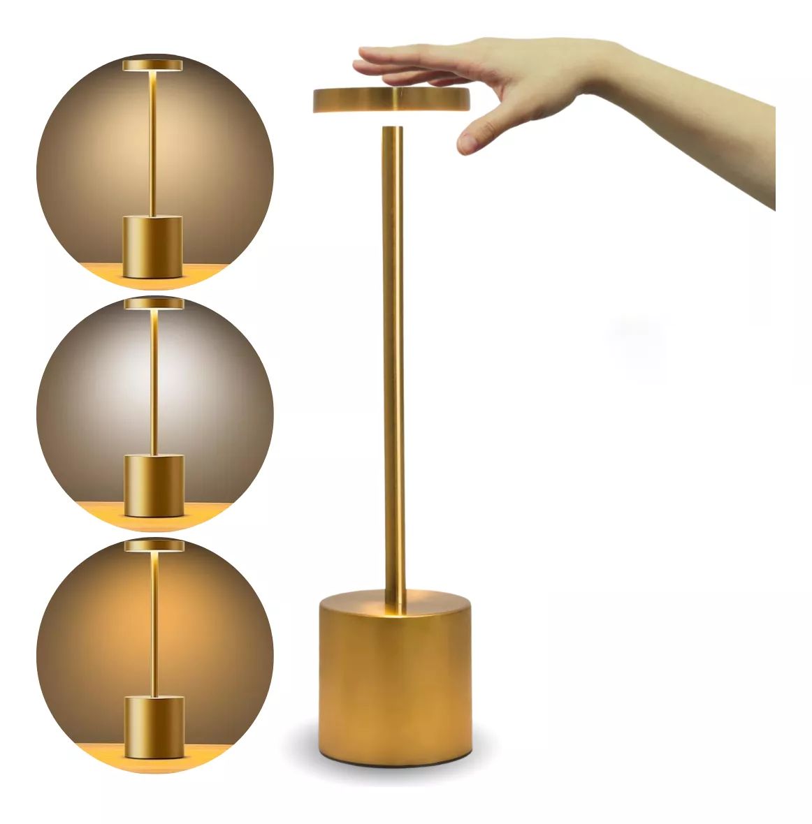 Lampara De Mesa Luz Led Usb Restaurante Táctil Dorado
