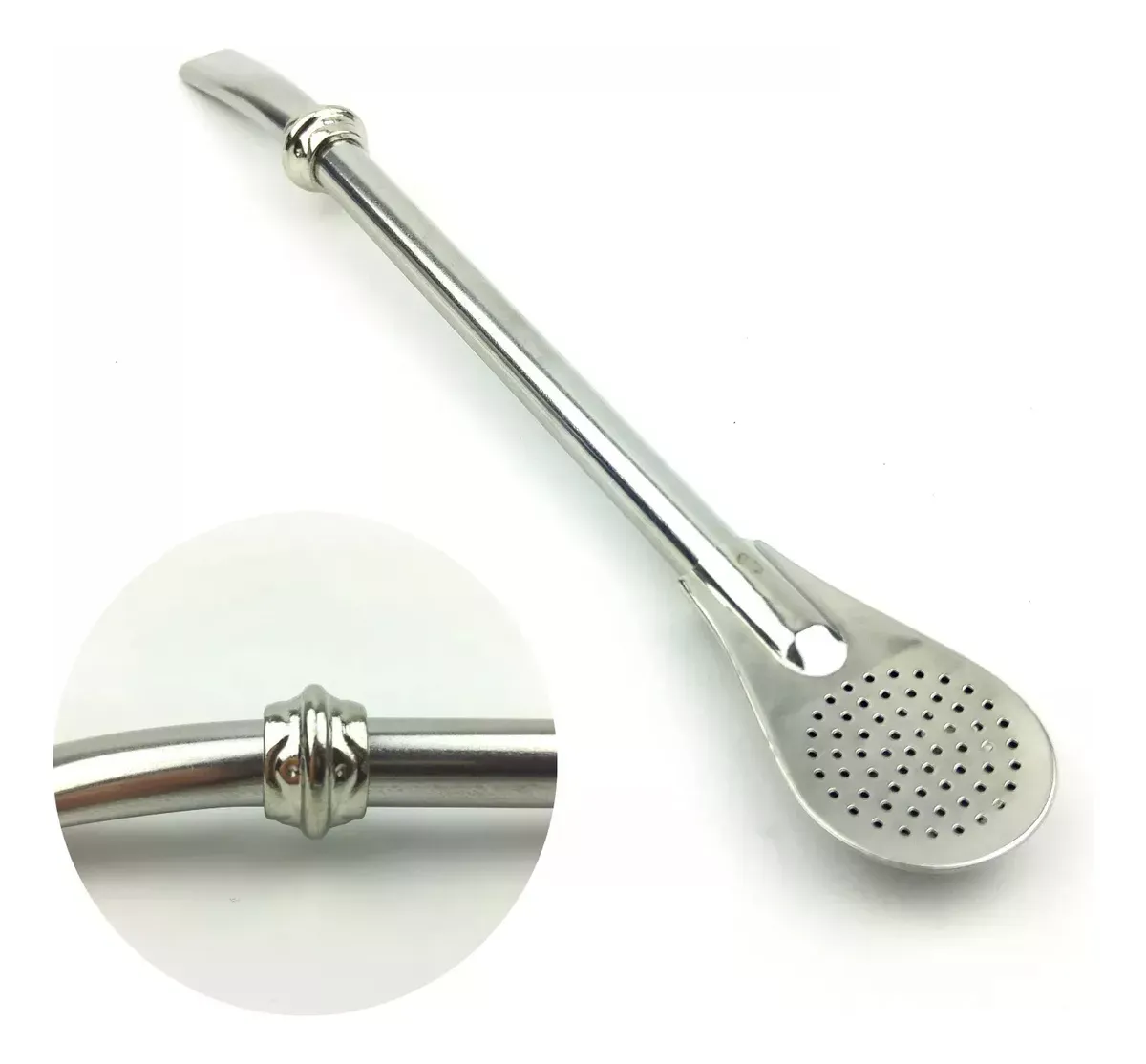 Bombilla De Mate Duradera Plateada Acero Inoxidable de 18.5 cm
