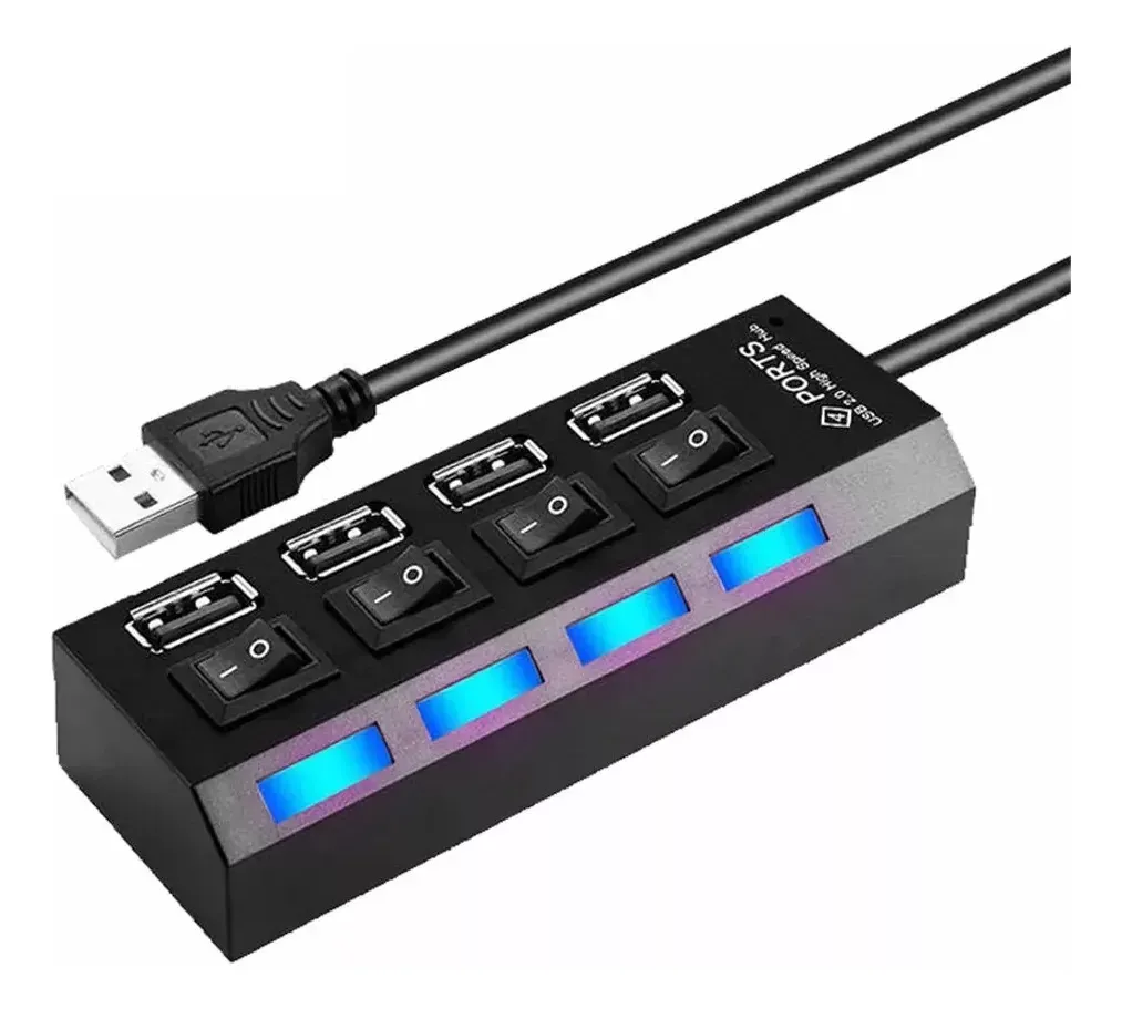 Hub Usb 2.0 Zapatilla 4 Puertos Cable De 50 Cm Color Negro