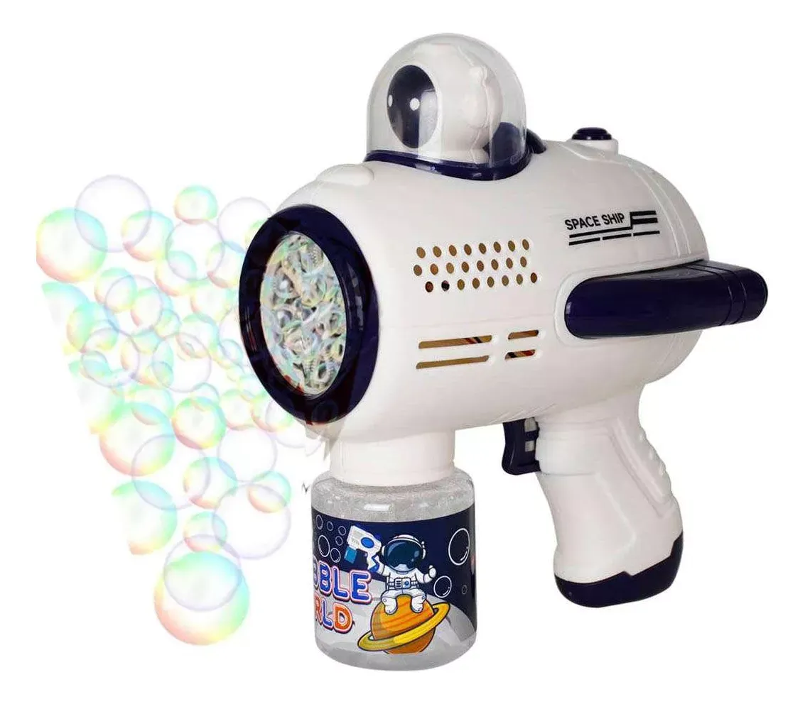 Pistola De Burbujas Astronauta Blanco Con Azul Dimensiones 16 x 15 x 9 cm
