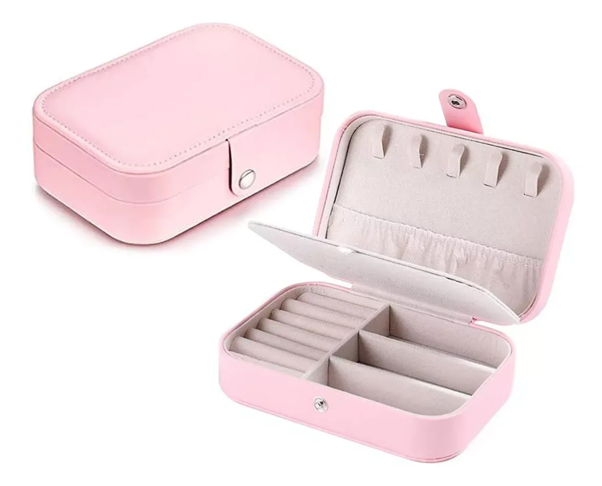Joyero De Viaje Portátil Doble Capa Anillos, Collares Rosa Organizador de Joyas