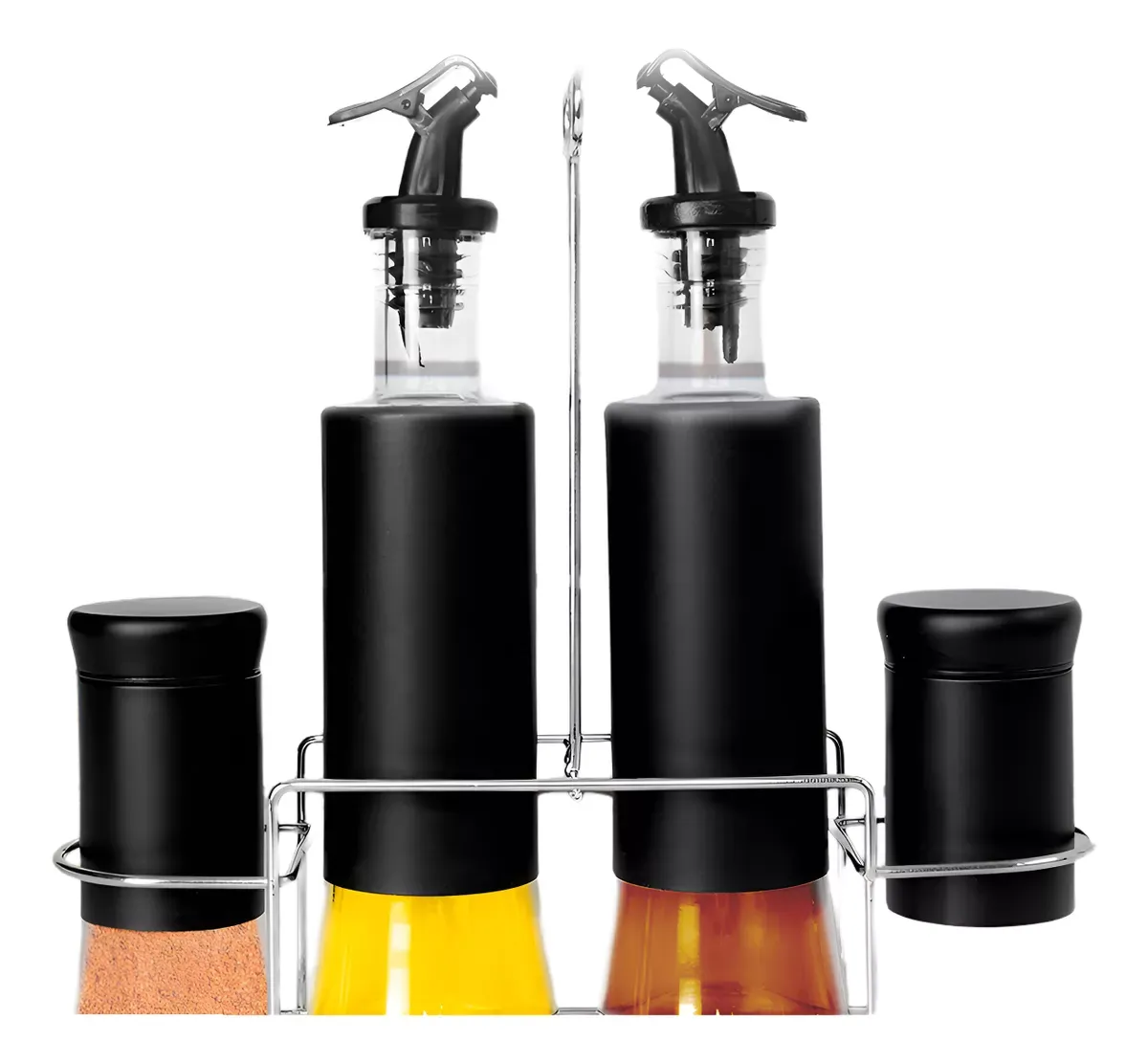 Set Condimentero Y Aceitero 2 Botellas Aceiteras, 2 Tarros Vidrio + Plástico