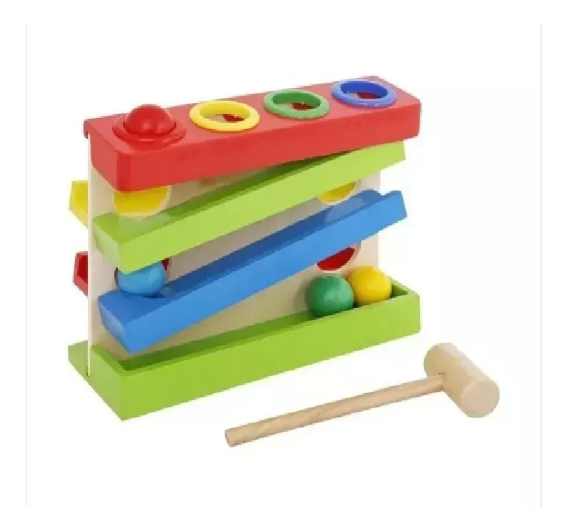 Pista Rampa 4 pelotas Y Martillo Para Niños Material Madera