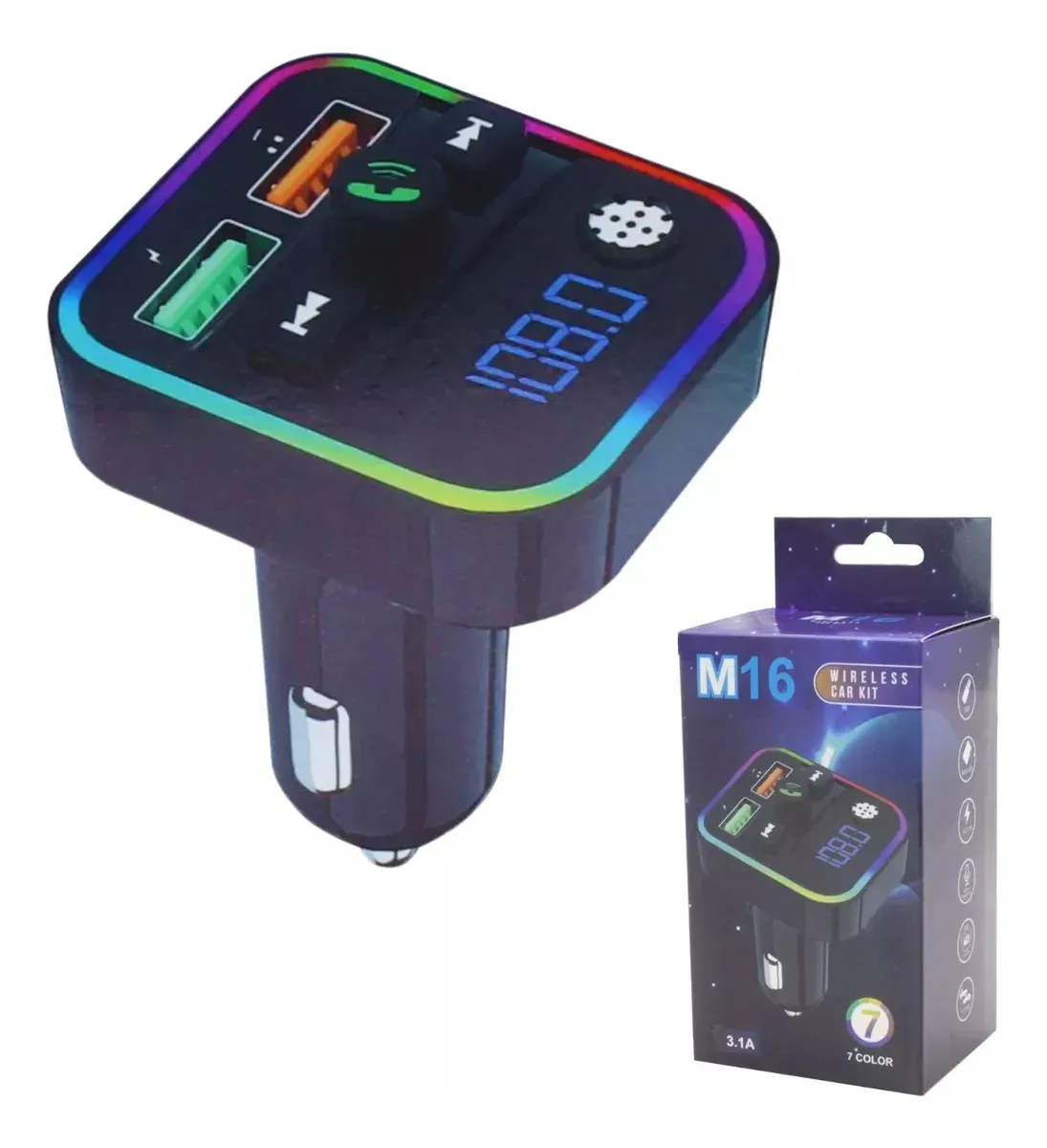 Transmisor Fm P/auto Usb X2 Rgb Microfono Incluido
