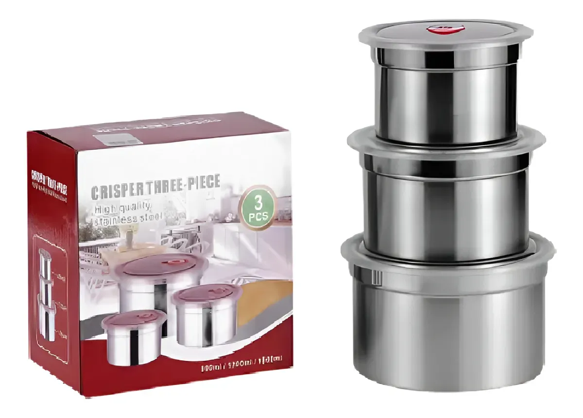 Bowl Acero Inoxidable Con Tapas Juego De 3 Unidades 800ml, 1200ml y 1800ml