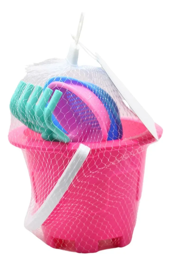 Juego De Juguetes De Playa Cubo Rosado en malla de red Con Accesorios