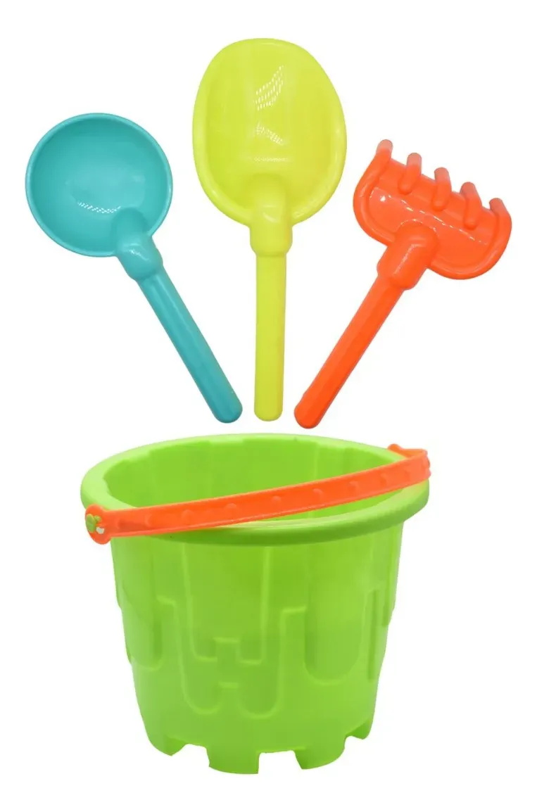 Set De Niños Con Balde De Playa Verde Con Accesorios