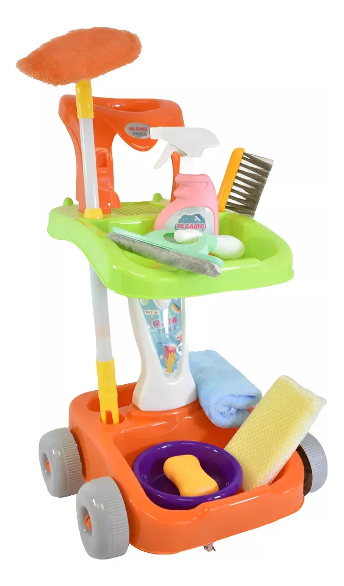 Juego De Limpieza Con Carro Y Aspiradora Set Para Niños Material Plástico