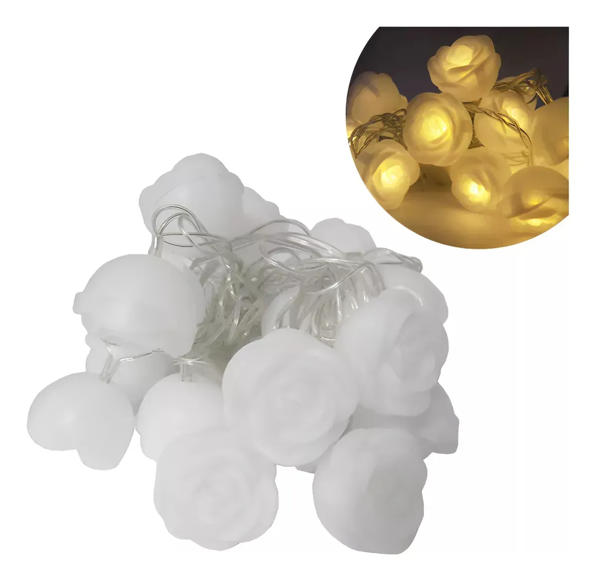 Kit De Rosas Dde Plastico Para Decoración 20 Luces 4 Mts
