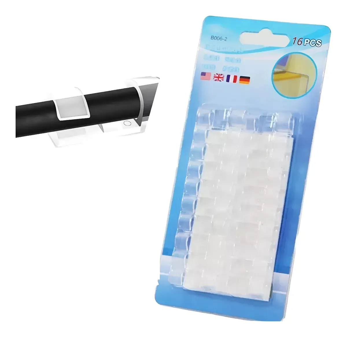 Organizador De Cables Clip de Plastico X16 Unidades Con Adhesivo