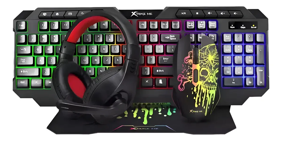 Gamer Xtrike Me Gamer 4 en 1 Mouse Teclado Pad Auriculares Cmx-415 Sp