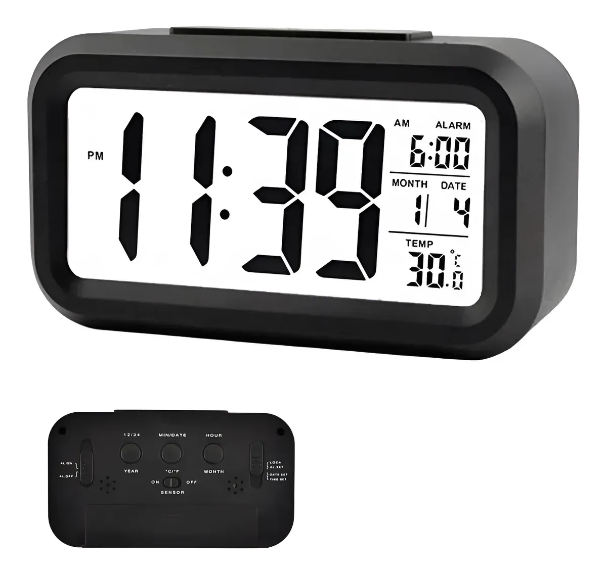 Reloj Despertador Con Fecha Y Temperatura Negro ​Pantalla LED