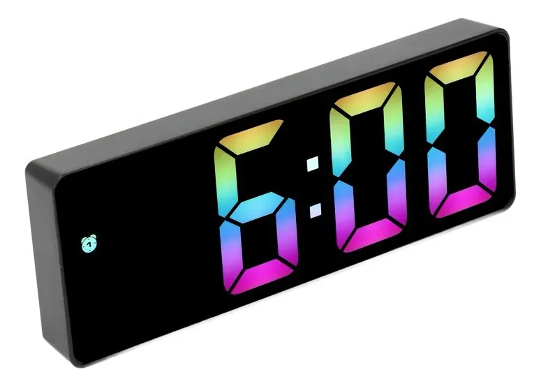 Reloj Despertador Negro Numeros De Colores Diseño de hora AM/PM
