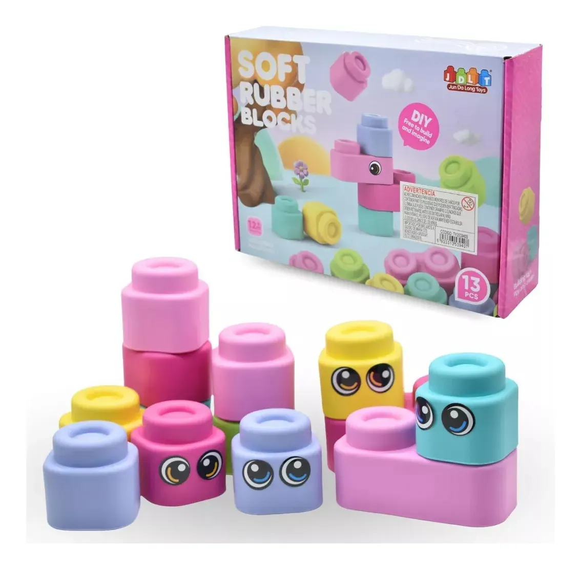 Juego Set Bloques Para Bebes 13 Pieza De Goma Construcción