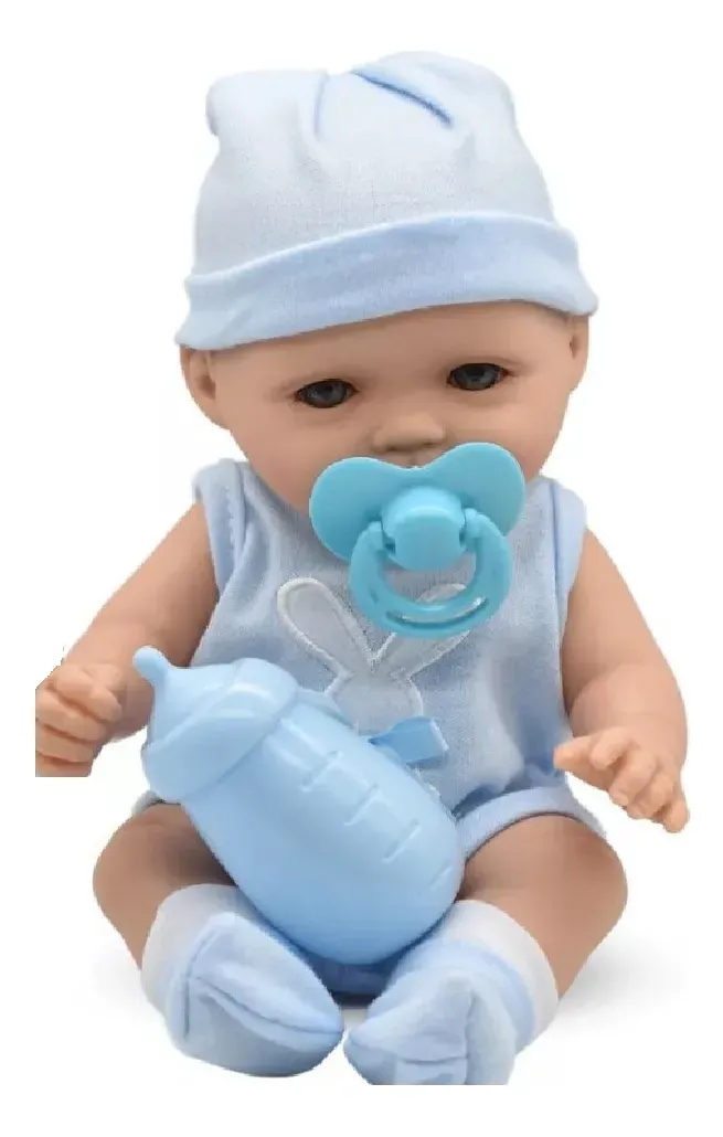 Muñeco De Goma Bebé Con Accesorios 25cm Celeste