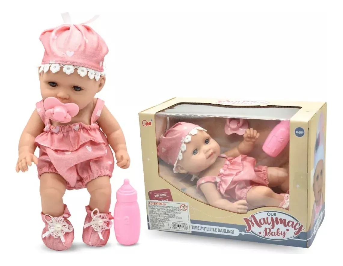 Muñeco Bebé Con Accesorios Ropa de tela 25 Cm Material Goma