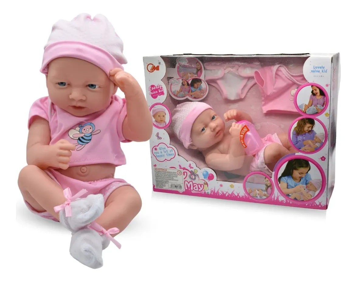 Bebe Recién Nacido Con Sonido Y Accesorios 35cm Material Goma rígida