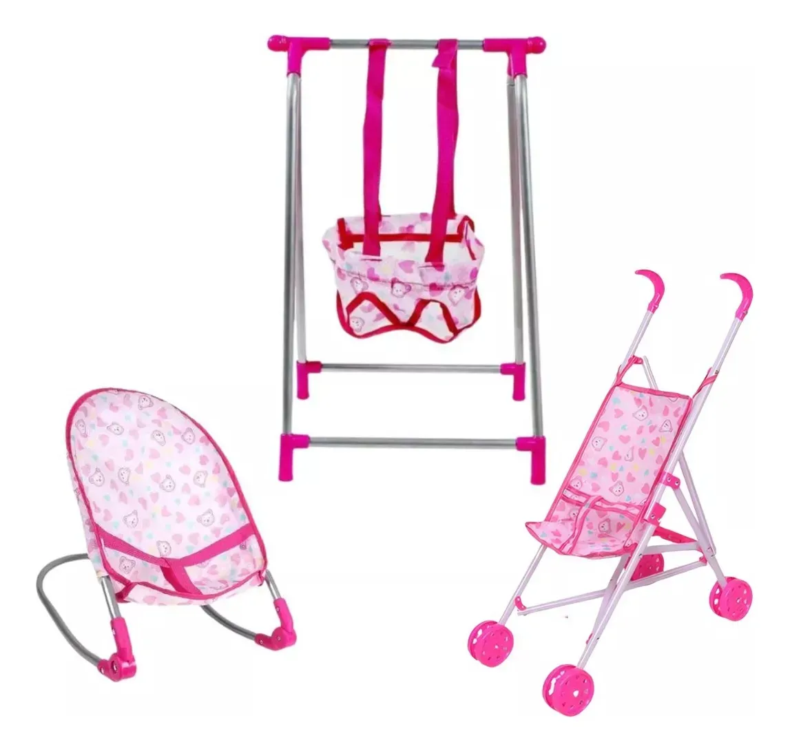 Set De Juguete Para Bebés Silla + Hamaca + Coche rosa