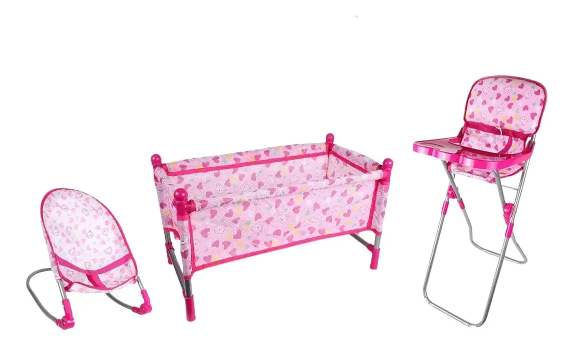 Set De Sillas Y Cuna 3 En 1 Para Muñecas No Incluye Muñeca.