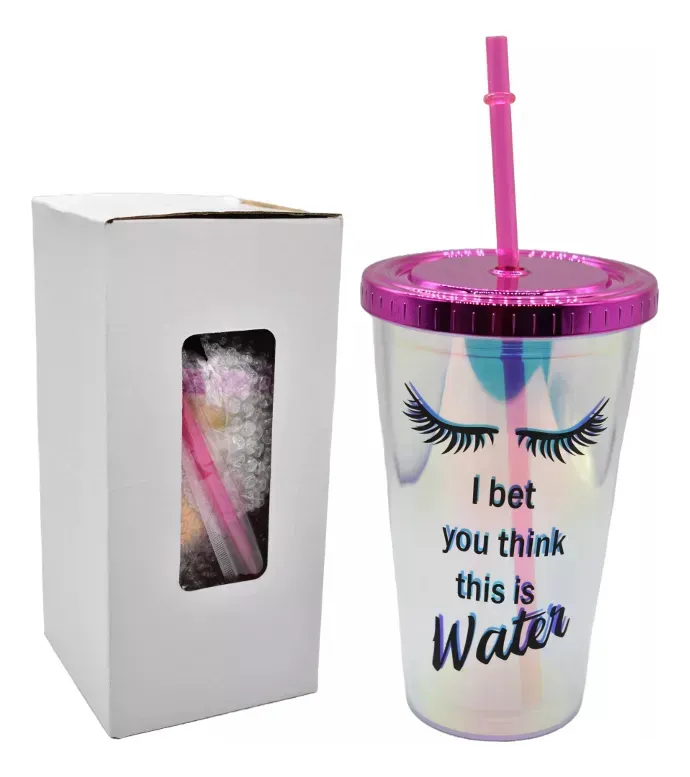 Vaso Tornasolado Con Frase Sorbito 450ml Material Acrílico Sin BPA