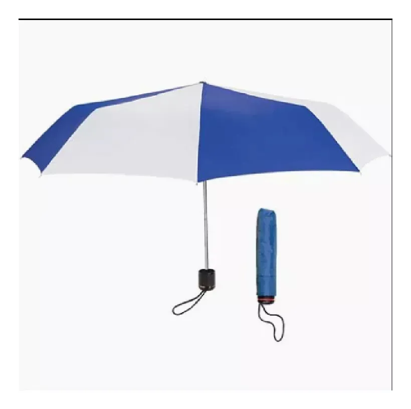 Paraguas Color Celeste Y Blanco 85 Cm de Largo En Funda.