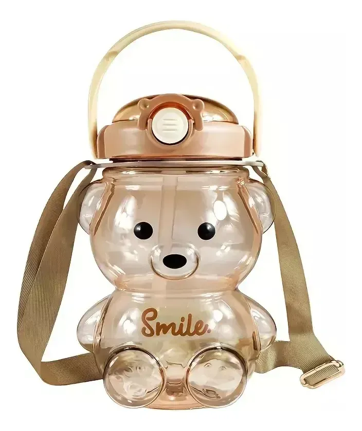 Botella Infantil Antiderrame Con Sorbito y Correa Diseño De Oso