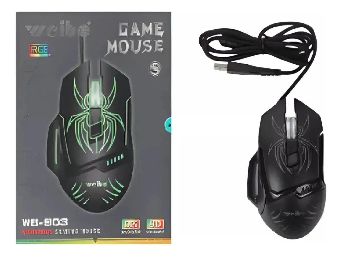 Mouse Gamer Con Cable 1.8 M Wb-903 Diseño Araña