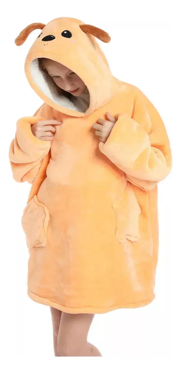 Manta Buzo Infantil Canguro Con Capucha Corderito Largo 75 cm