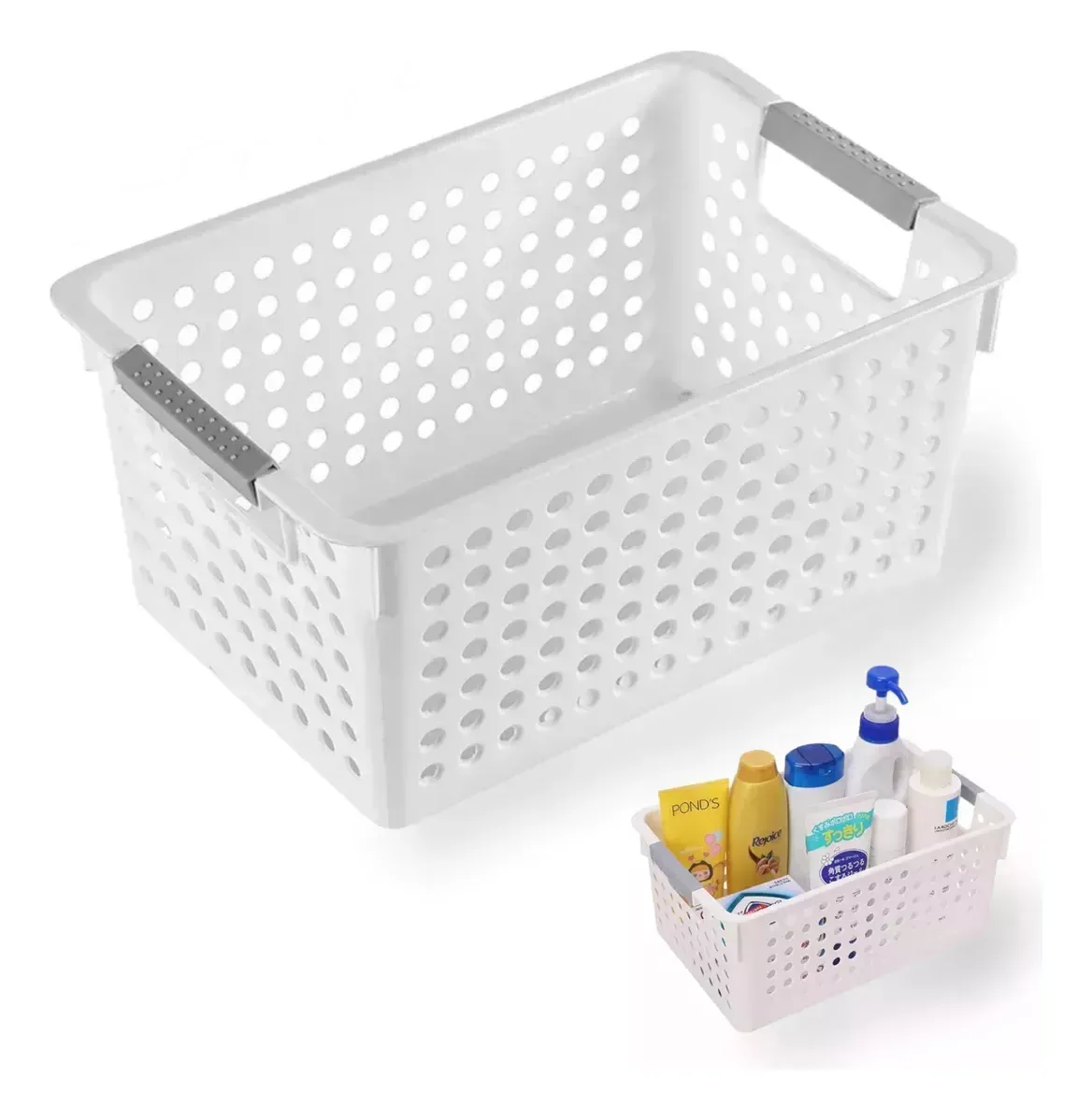 Canasto Organizador Plástico Grande Mango Externo Diseño Inteligente