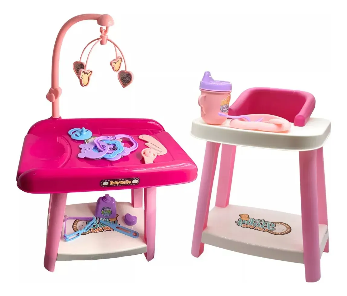 Set De Juguete Silla De Comer Y Cambiador Para Muñecas