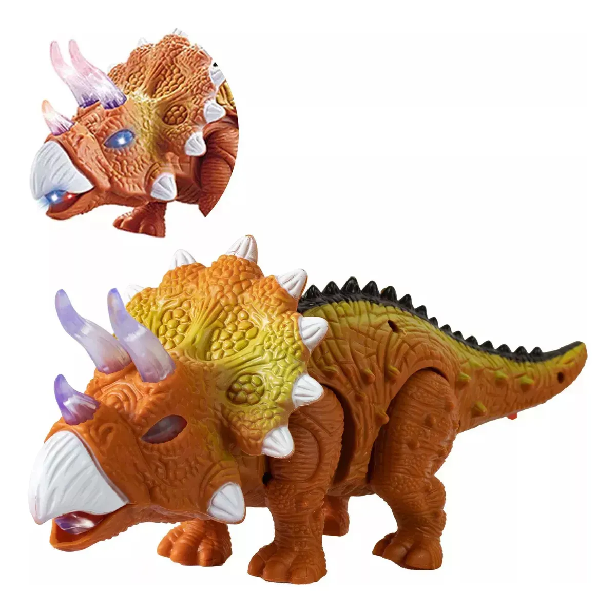 Dinosaurio Triceratorp Con Movimientos Y Luces Pilas Aaa.