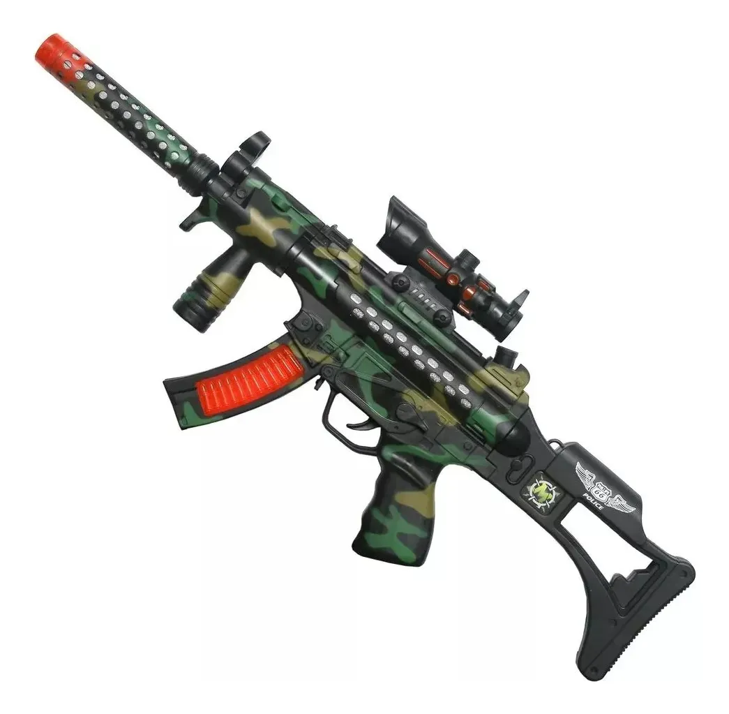 Arma Ametralladora 55,5 Cm De Largo A Pilas Con Luz