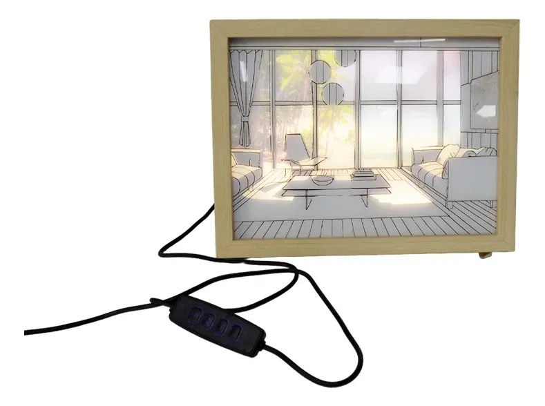 Cuadro Madera Con Luz Luminación, Decoración De Mesa