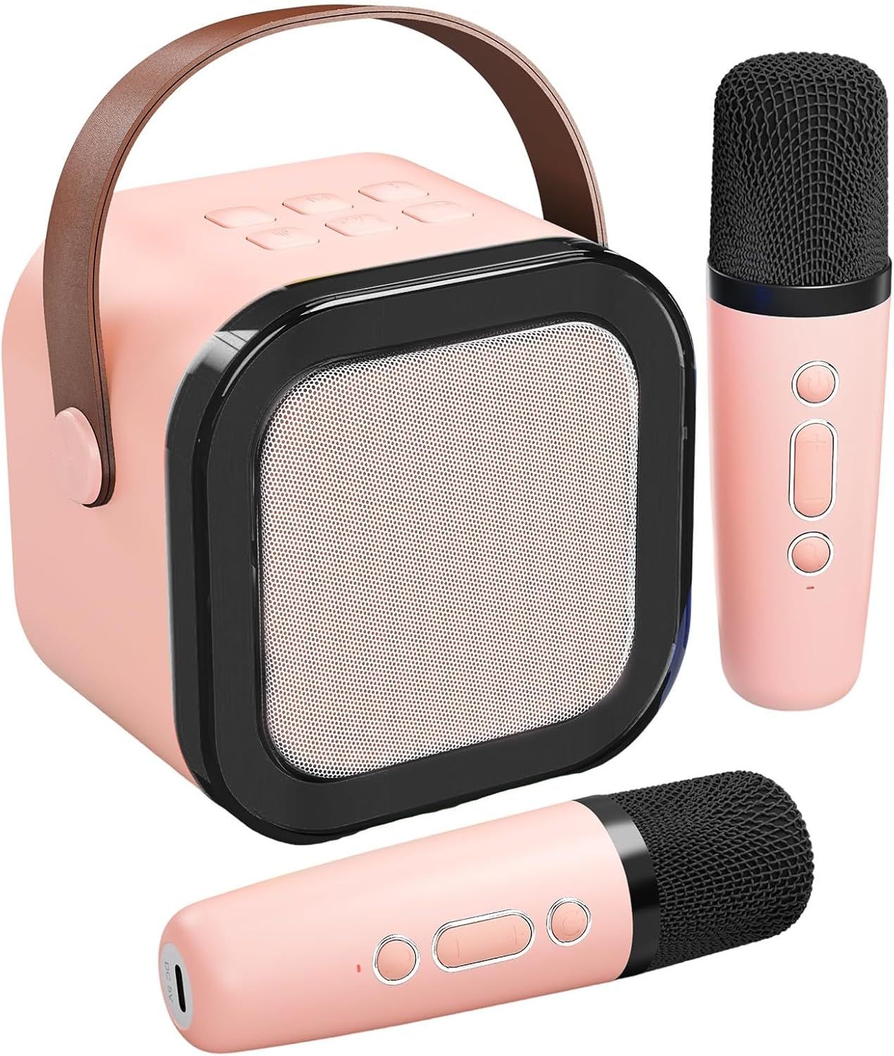 Mini Parlante De Karaoke, Con 2 Micrófonos Portátil Rosa