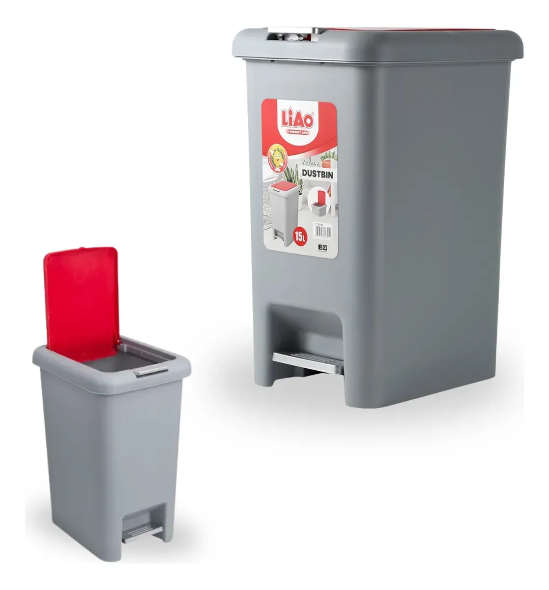 Basurero Con Tapa, Papelera de Plastico Con Pedal Liao Gris